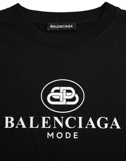 Balenciaga Schwarzes Baumwoll-Logo-T-Shirt mit Rundhalsausschnitt und kurzen Ärmeln