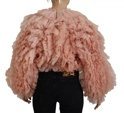 Dolce & Gabbana Rosa Rüschen Pullover mit langen Ärmeln
