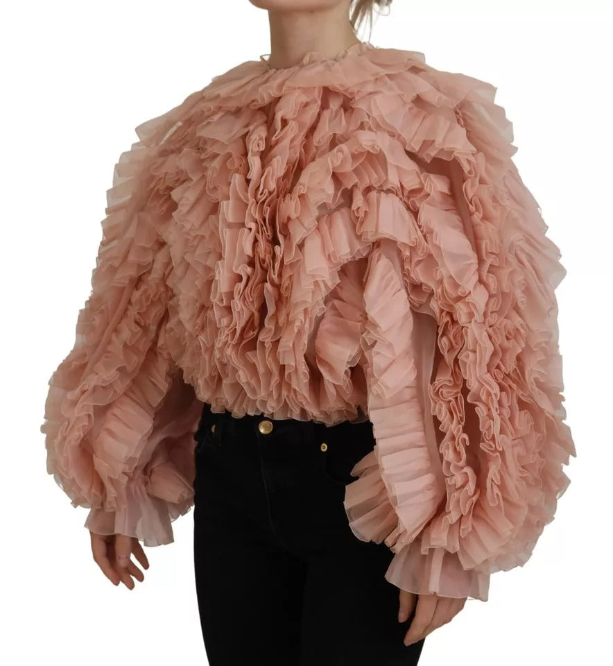Dolce & Gabbana Rosa Rüschen Pullover mit langen Ärmeln