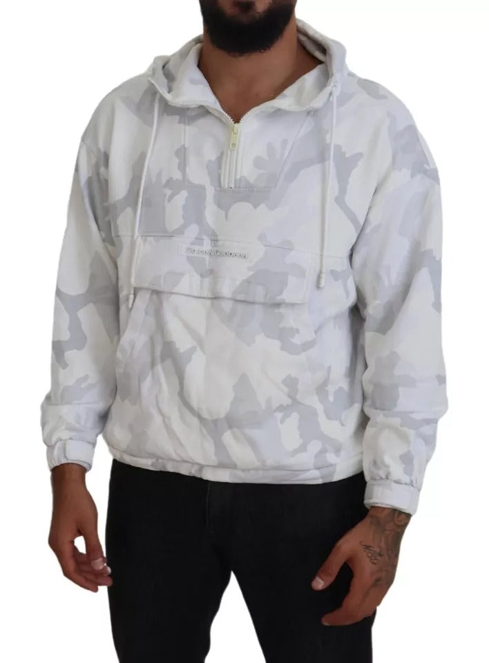 Dolce & Gabbana Weißes Kapuzen-Sweatshirt mit Camouflage