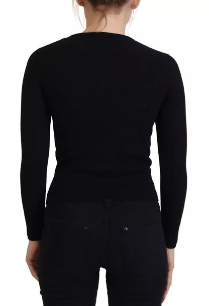 Dolce & Gabbana Schwarze Knopfleiste Schlanke Strickjacke Wollpullover