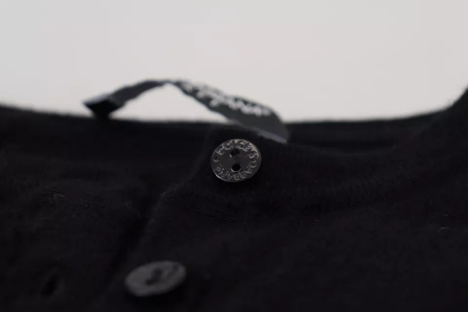 Dolce & Gabbana Schwarze Knopfleiste Schlanke Strickjacke Wollpullover