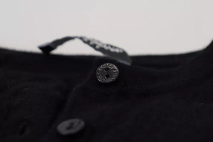 Dolce & Gabbana Schwarze Knopfleiste Schlanke Strickjacke Wollpullover