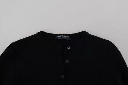 Dolce & Gabbana Schwarze Knopfleiste Schlanke Strickjacke Wollpullover