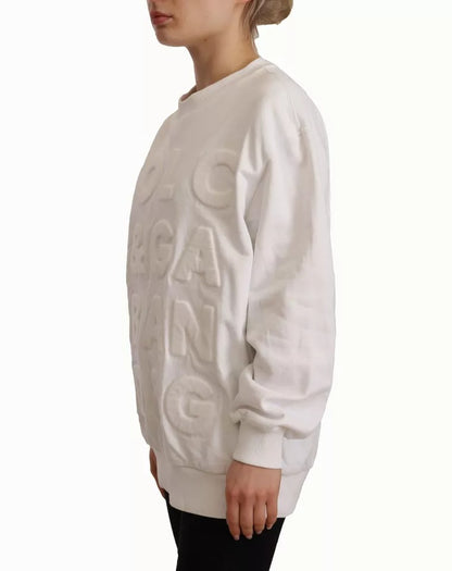 Dolce & Gabbana Weißes Sweatshirt aus Baumwolle mit Logoprägung Pullover