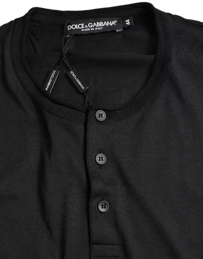 Dolce & Gabbana Schwarzes geknöpftes Kurzarm-T-Shirt mit Rundhalsausschnitt