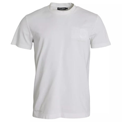Dolce & Gabbana Weißes T-Shirt mit Logo-Prägung aus Baumwolle mit Rundhalsausschnitt