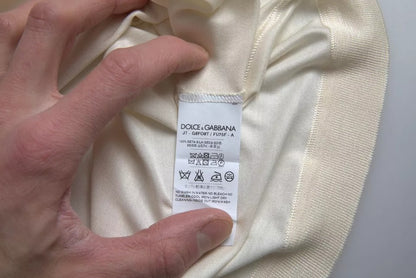 Dolce & Gabbana Weißes kurzes Seiden-T-Shirt mit Knopfverschluss
