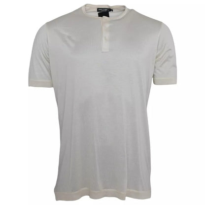 Dolce & Gabbana Weißes kurzes Seiden-T-Shirt mit Knopfverschluss