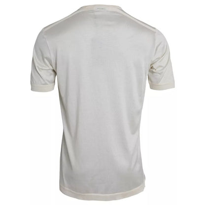 Dolce & Gabbana Weißes kurzes Seiden-T-Shirt mit Knopfverschluss