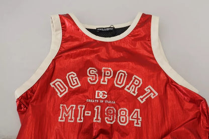 Dolce & Gabbana Rotes ärmelloses Jersey-Top mit Logodruck aus Nylon
