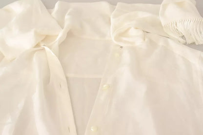 Dolce & Gabbana Weiße Bluse Ascot-Kragen Hemd Seide Knopfleiste
