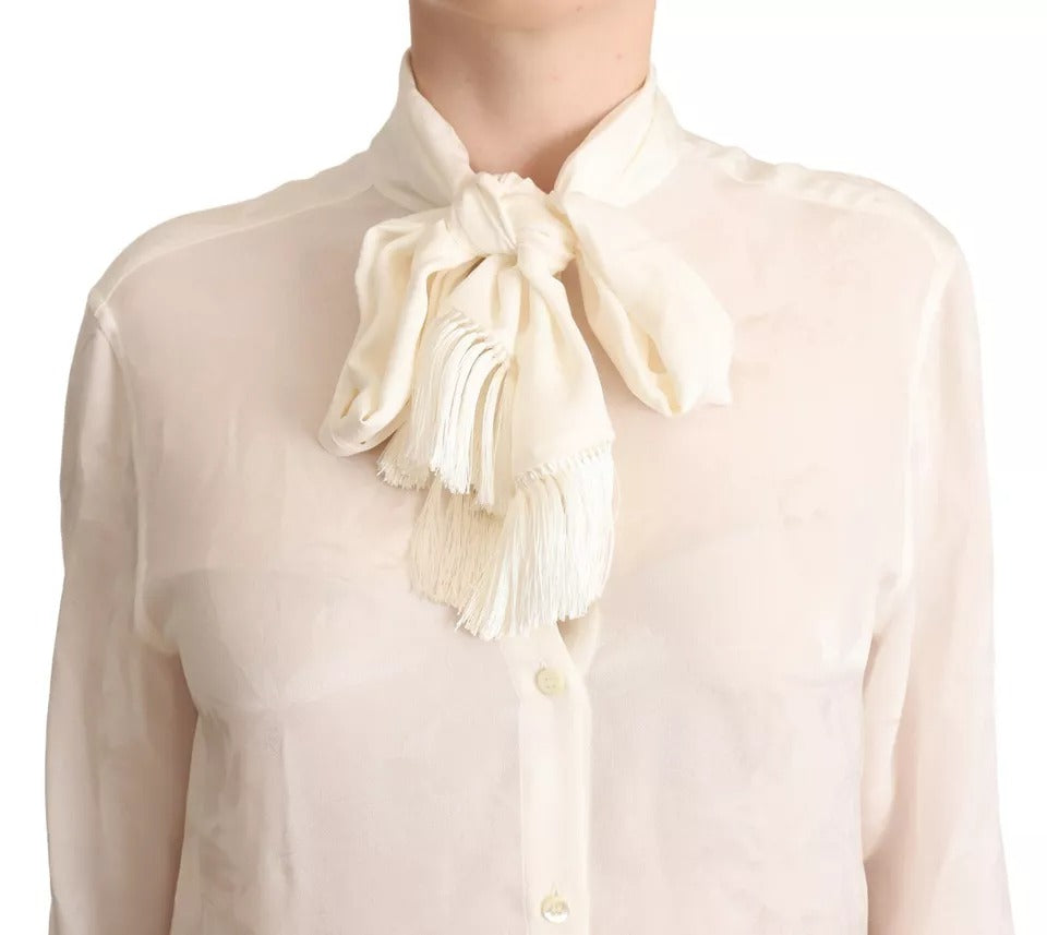 Dolce & Gabbana Weiße Bluse Ascot-Kragen Hemd Seide Knopfleiste