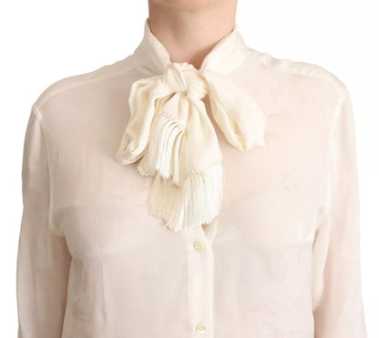 Dolce & Gabbana Weiße Bluse Ascot-Kragen Hemd Seide Knopfleiste