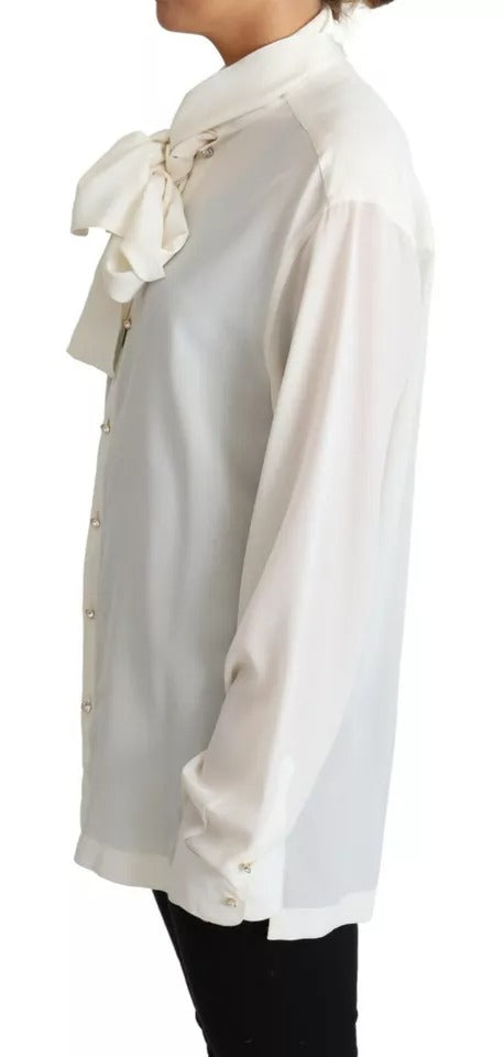 Dolce & Gabbana Weiße Bluse Ascot-Kragen Hemd Seidenoberteil