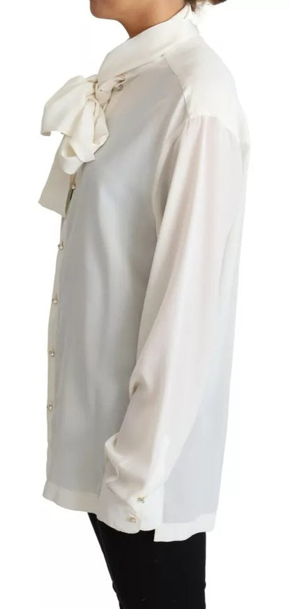 Dolce & Gabbana Weiße Bluse Ascot-Kragen Hemd Seidenoberteil