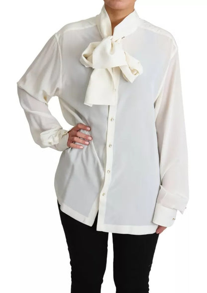 Dolce & Gabbana Weiße Bluse Ascot-Kragen Hemd Seidenoberteil
