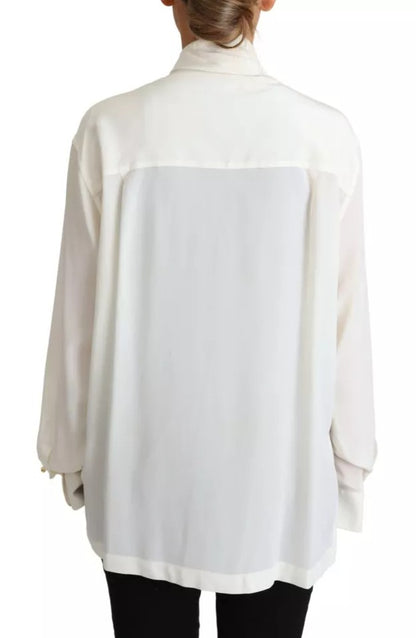 Dolce & Gabbana Weiße Bluse Ascot-Kragen Hemd Seidenoberteil