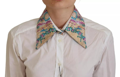 Dolce & Gabbana Weißes Jacquard-Top mit langen Ärmeln aus Baumwolle mit Blumenmuster
