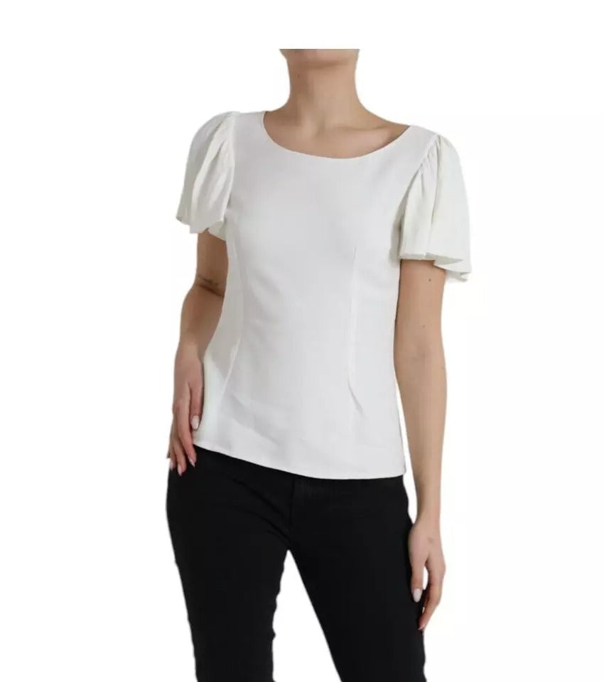 Dolce & Gabbana Weißes Viskose-Rundhals-Top mit kurzen Ärmeln