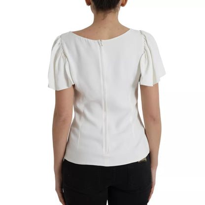 Dolce & Gabbana Weißes Viskose-Rundhals-Top mit kurzen Ärmeln