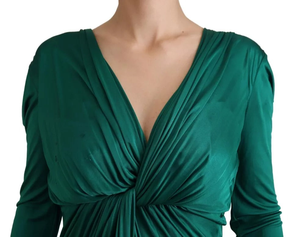 Dolce &amp; Gabbana Dark green long-sleeved viscose midi dress