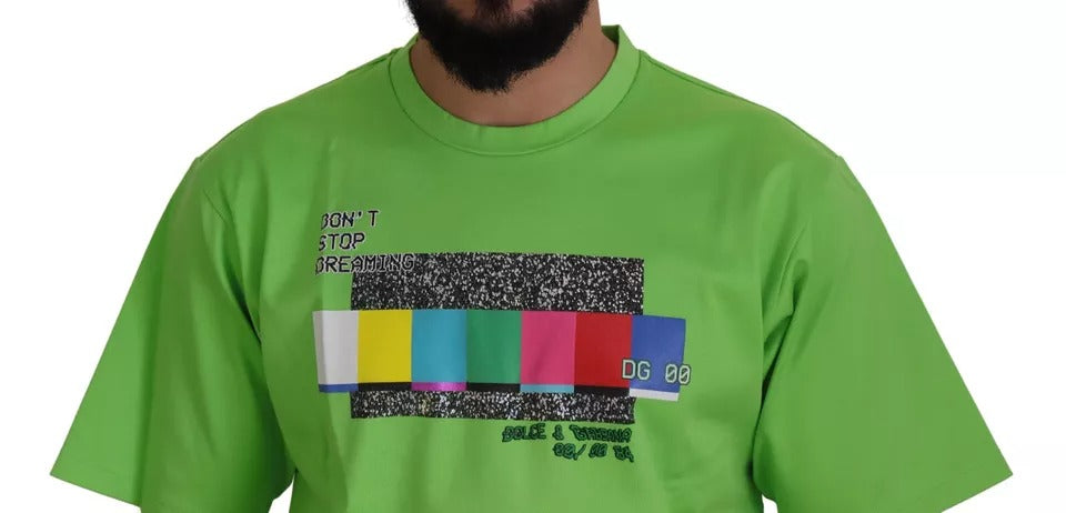 Dolce & Gabbana Grünes Baumwoll-T-Shirt DG CHANNEL Top