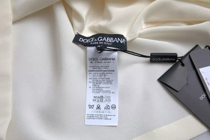 Dolce & Gabbana Weißes Seidenkristall 3/4 Ärmel Blusenoberteil