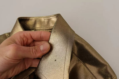 Dolce & Gabbana Metallic Gold DG Bestickte Krone Seidentop Shirt