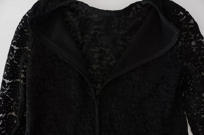 Dolce & Gabbana Schwarze Spitze Langarmbluse Nylon Top