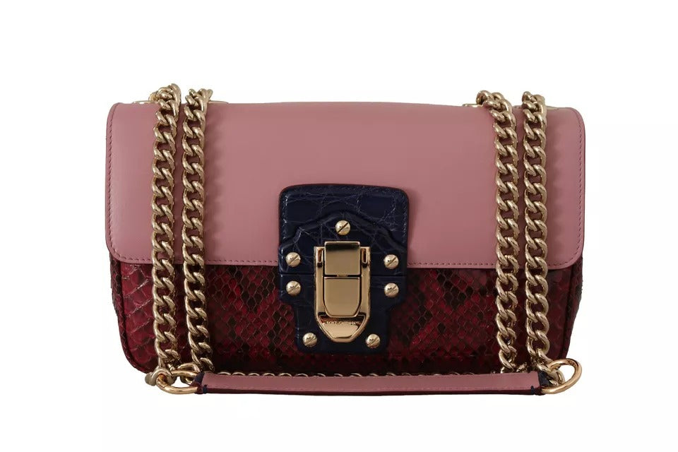Dolce & Gabbana Rosa Rot Exotische Häute Goldkette Geldbörse LUCIA Ledertasche