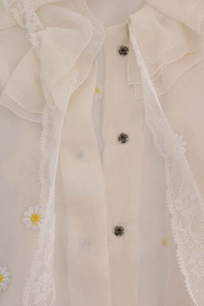 Dolce & Gabbana Weißes Seidenhemd mit Gänseblümchen-Applikationen