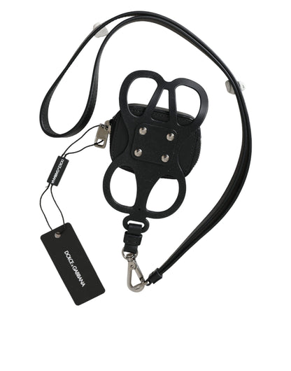 Dolce &amp; Gabbana Black Calfskin DG Logo Coin Purse Lanyard Wallet