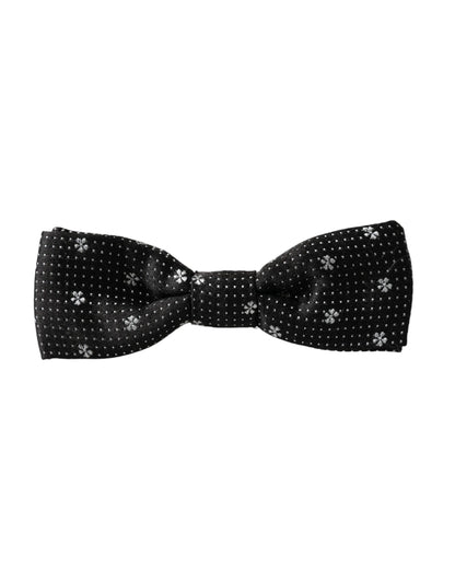 Dolce & Gabbana Schwarze Seide Floral Verstellbare Hals Männer Papillon Fliege