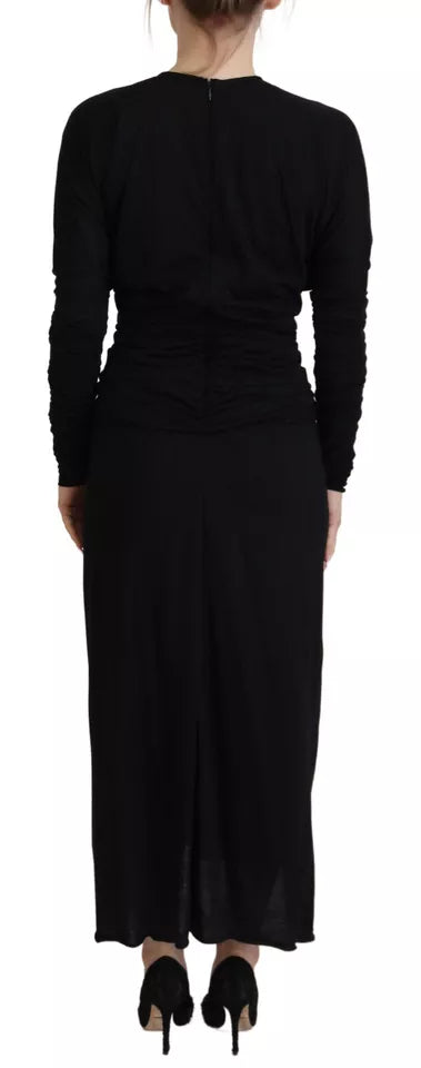 Dolce & Gabbana Schwarzes Etuikleid Midikleid Wolle Wrap Dress