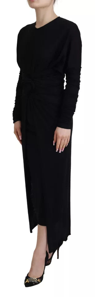 Dolce & Gabbana Schwarzes Etuikleid Midikleid Wolle Wrap Dress