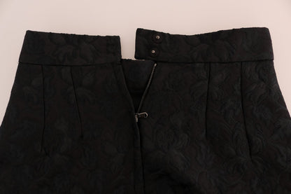 Dolce & Gabbana Schwarzer A-Linien-Rock aus geblümter Jacquard-Seide