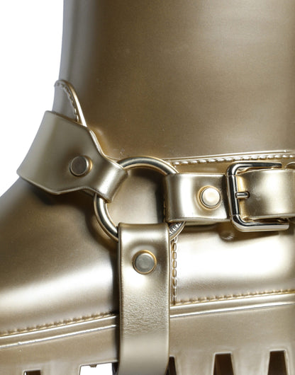 Dolce & Gabbana Metallic Gold Gummi PVC Regen Stiefel Schuhe