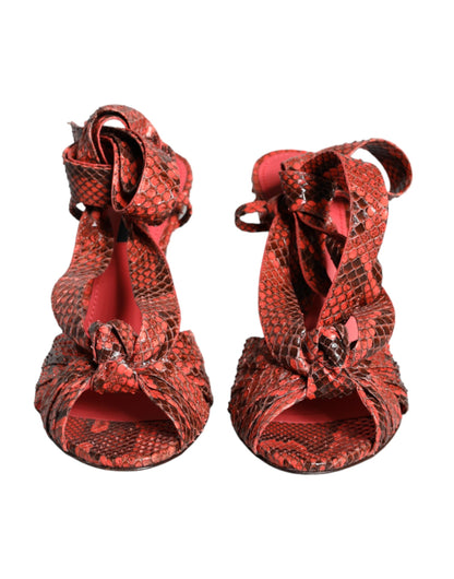 Dolce &amp; Gabbana Coral Exotic Leather Heels Sandals Shoes