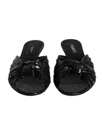 Dolce &amp; Gabbana Black Leather Heels Sandals Shoes