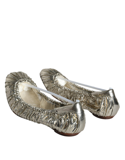 Dolce &amp; Gabbana Silver Patent Leather Scrunch Ballet Flats Shoes