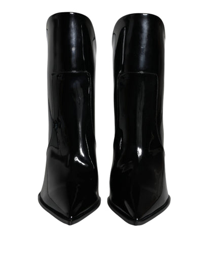 Dolce & Gabbana Schwarze Lackleder Spitzenstiefel Schuhe