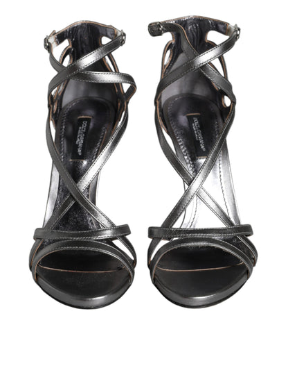 Dolce & Gabbana Silberne Keira Leder Heels Sandalen Schuhe