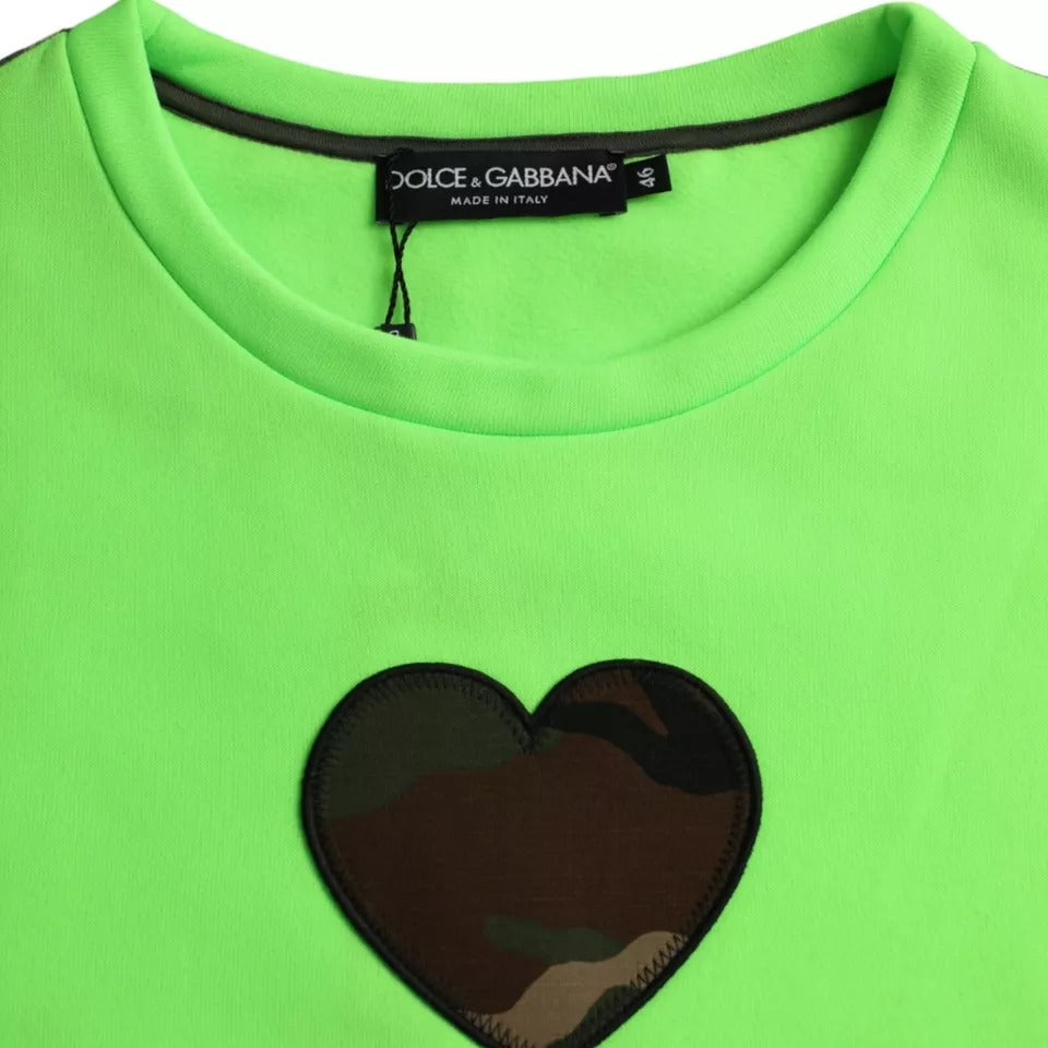 Dolce & Gabbana Grüner Patchwork Herz Rundhals-Pullover
