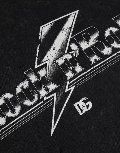 Dolce & Gabbana Schwarzes T-Shirt mit Rundhalsausschnitt aus Baumwolle mit Grafikdruck