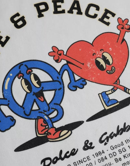 Dolce & Gabbana Weißes Love & Peace Baumwoll-T-Shirt mit Rundhalsausschnitt
