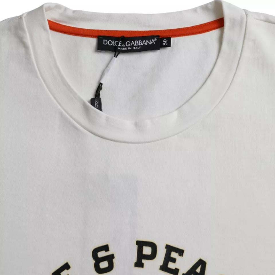Dolce & Gabbana Weißes Love & Peace Baumwoll-T-Shirt mit Rundhalsausschnitt