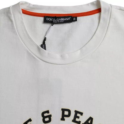 Dolce & Gabbana Weißes Love & Peace Baumwoll-T-Shirt mit Rundhalsausschnitt
