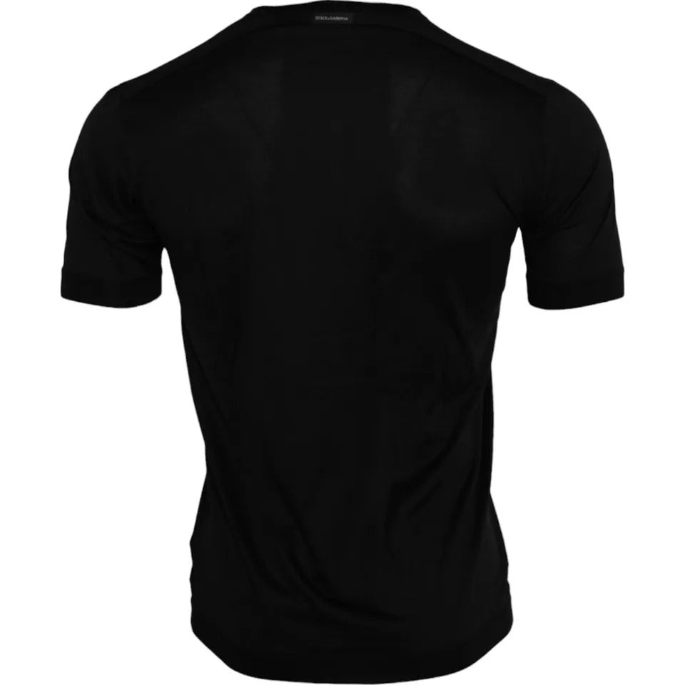 Dolce & Gabbana Schwarzes Seiden-T-Shirt mit Rundhalsausschnitt und kurzen Ärmeln