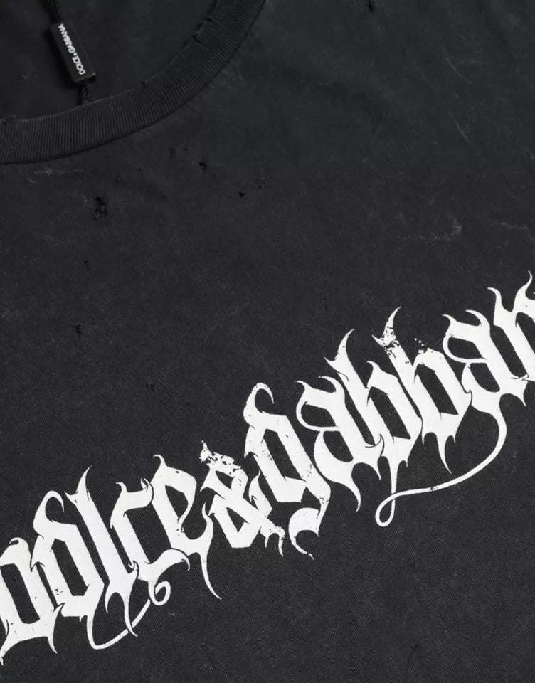 Dolce & Gabbana Schwarzes T-Shirt aus bedruckter Baumwolle mit kurzen Ärmeln